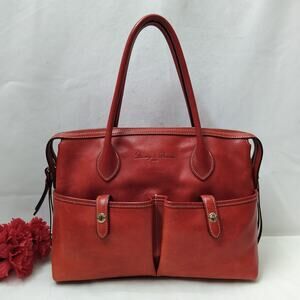 Dooney & Bourke Forentine Red Pebbled Vachetta Leather Pocket Zipper Satchel Bag